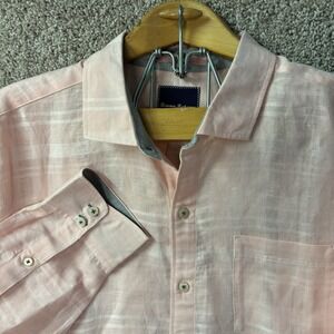 Tommy‎ Bahama Linen Blend Men's XL Button Down Shirt Pink Lightweight Summer